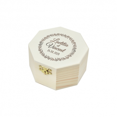 Boite à alliances personnalisée avec prénoms, couronne végétale champêtre