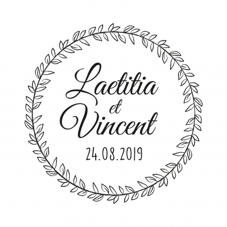 Tampon mariage personnalisé couronne végétale champêtre