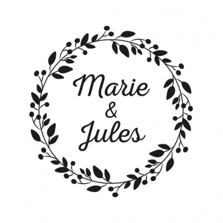 Tampon personnalisé mariage champêtre couronne de fleurs