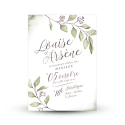 Faire-part mariage aquarelle Eucalyptus thème kingfolk végétal