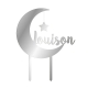 Cake topper plexiglas miroir argent anniversaire lune personnalisé
