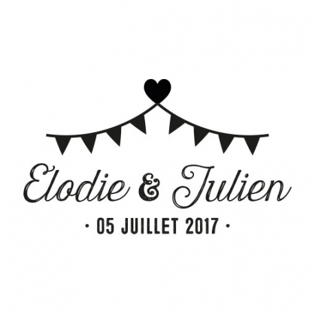 Tampon mariage guinguette personnalisé coeur et fanions