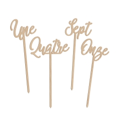 Numéros de table en bois style calligraphie en toutes lettres