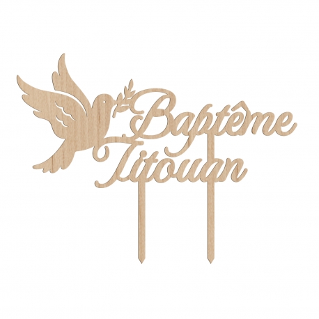 Cake topper personnalisé baptême colombe avec prénom