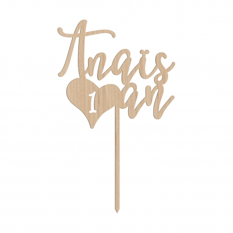 Cake topper anniversaire personnalisé calligraphie et coeur