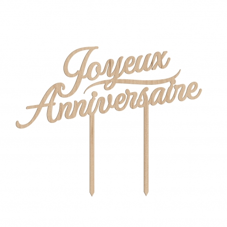 Cake topper en bois gâteau joyeux anniversaire calligraphie
