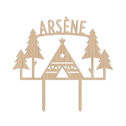 Cake topper personnalisé tipi bohème anniversaire into the wood