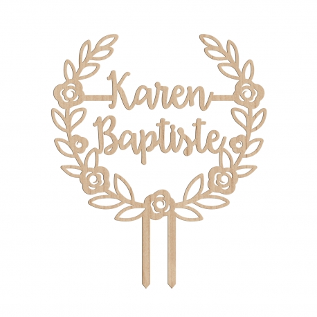 Cake topper personnalisé mariage couronne fleurie