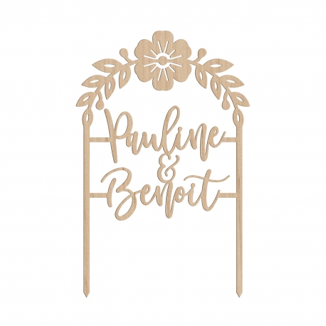 Cake topper mariage personnalisé arche florale calligraphie