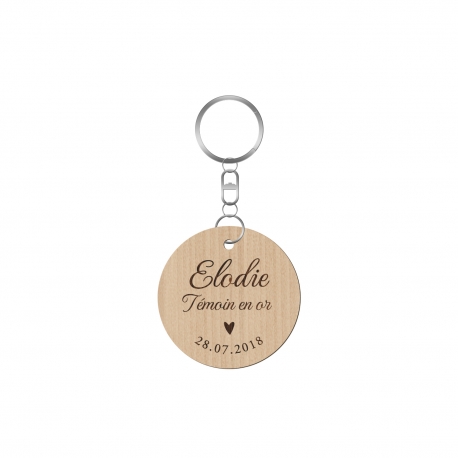 Porte-clefs en bois personnalisé témoin de mariage