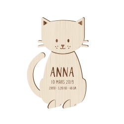 Faire-part naissance en bois forme chat