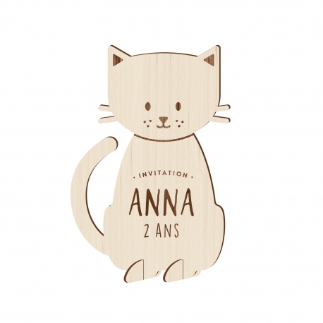 Invitation anniversaire en bois thème chat