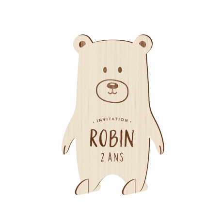 Carton invitation anniversaire originale thème ours en bois