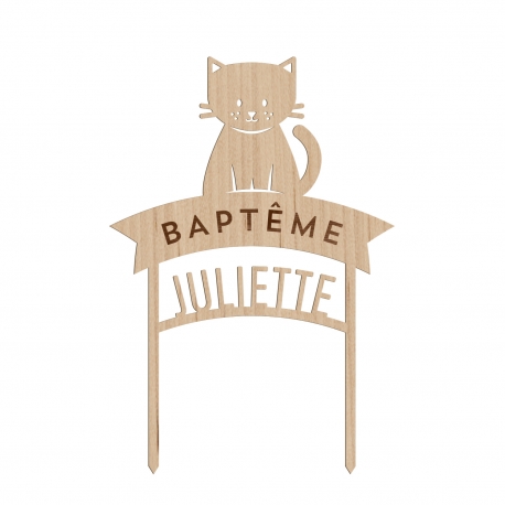 Cake topper chat baptême