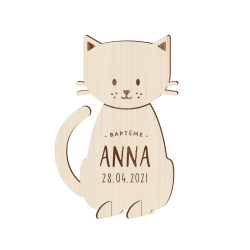 Faire-part baptême original en bois modèle chat