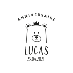 Tampon en bois personnalisable anniversaire tête d'ours 2