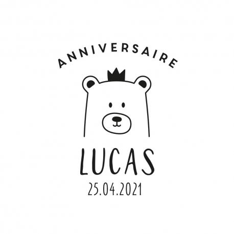 Tampon en bois personnalisable anniversaire tête d'ours 2