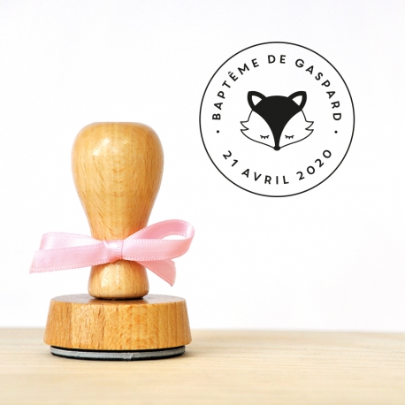 Tampon en boid rond tête de renard baptême
