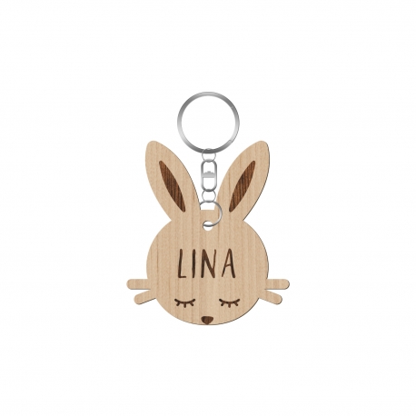 Porte-clé en bois tête de lapin 
