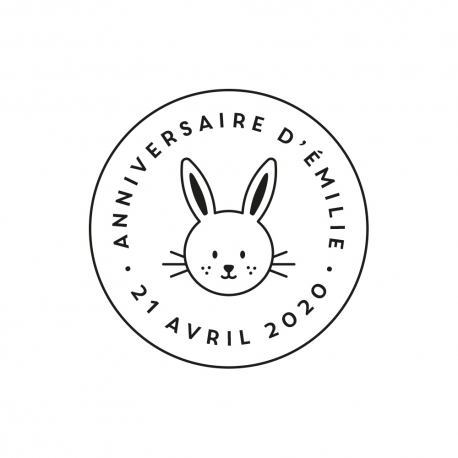 tampon rond en bois lapin anniversaire
