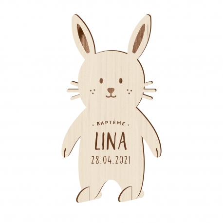Faire-part baptême original modèle bunny en bois
