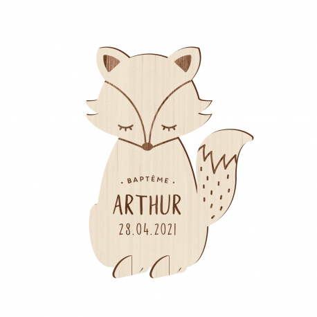 Faire-part baptême original renard en bois