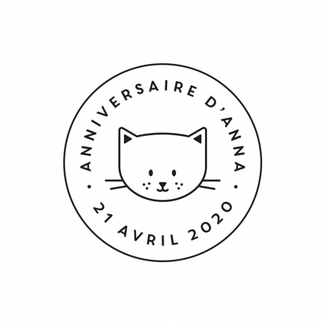 Tampon rond tête de chat anniversaire
