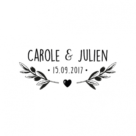 Tampon mariage personnalisé branches d'olivier