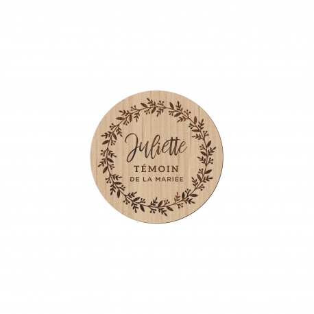 Badge personnalisé témoin mariage couronne de feuillages