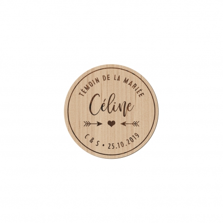 Badge en bois personnalisé témoin mariage