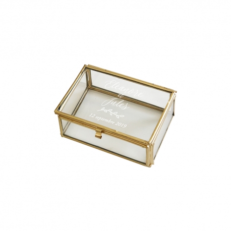 Boîte à alliances en verre rectangle personnalisée mariage
