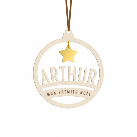 Boule de Noël en bois personnalisée avec prénom