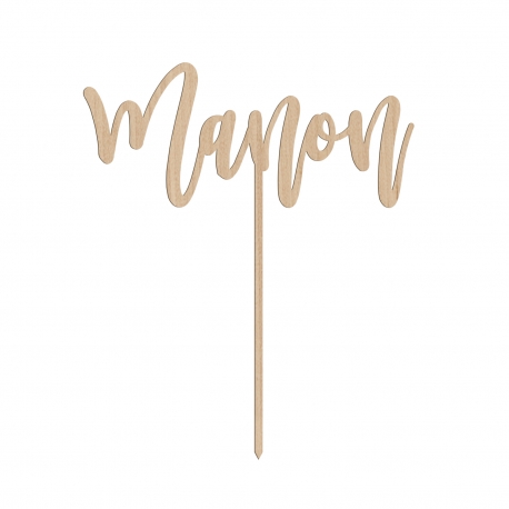 Cake topper en bois prénom calligraphie anniversaire enfant