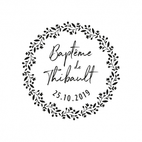 Tampon baptême personnalisé couronne printanière