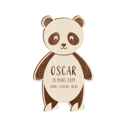Faire-part en bois originale naissance panda