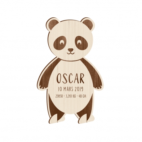 Faire-part en bois originale naissance panda