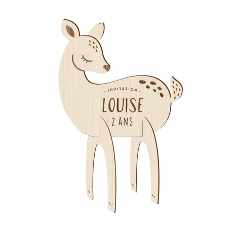 Invitation anniversaire originale en bois thème faon
