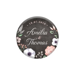 Magnet personnalisé mariage fond ardoise et fleurs