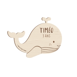 Invitation anniversaire baleine en bois