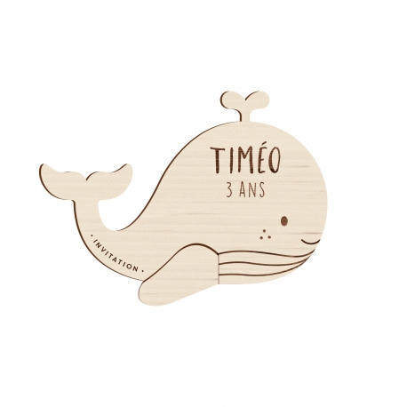 Invitation anniversaire baleine en bois