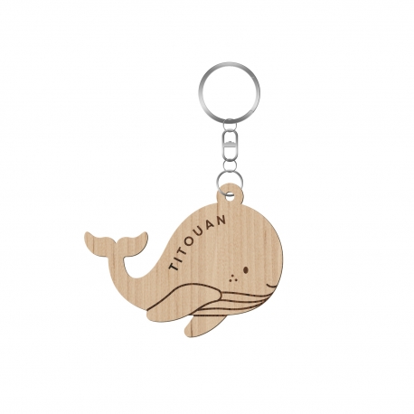 Porte-clé personnalisé en bois en forme de baleine