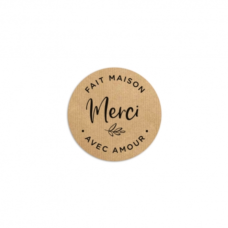 Sticker rond kraft fait maison avec amour
