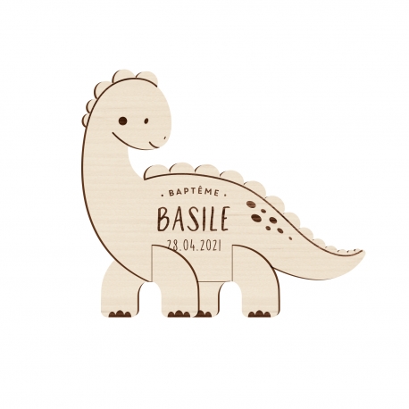 Faire-part baptême original en bois dinosaure
