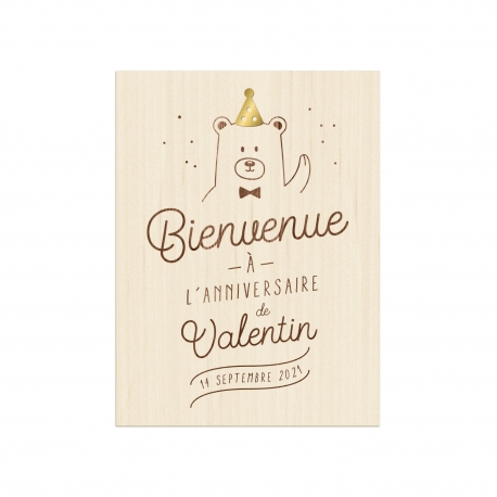 Panneau de bienvenue personnalisé anniversaire ourson