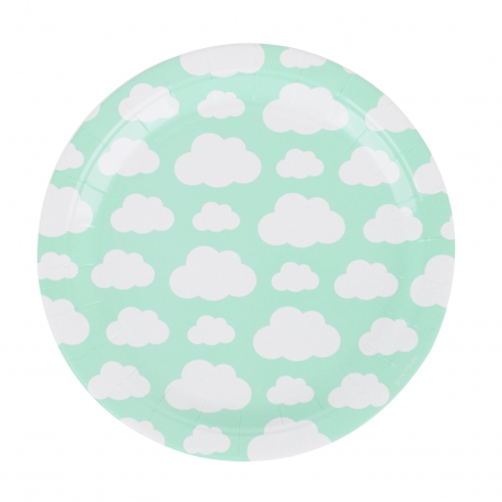Assiette en carton petits nuages couleur vert menthe