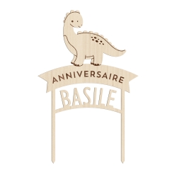 Cake topper en bois personnalisé thème dinosaure