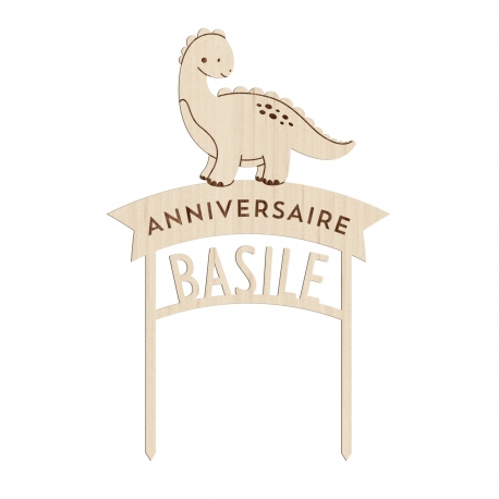Cake topper en bois personnalisé thème dinosaure