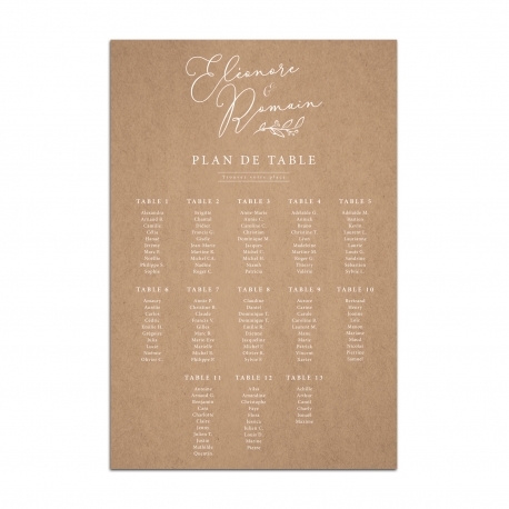 Plan de table personnalisé mariage format XXL fond kraft