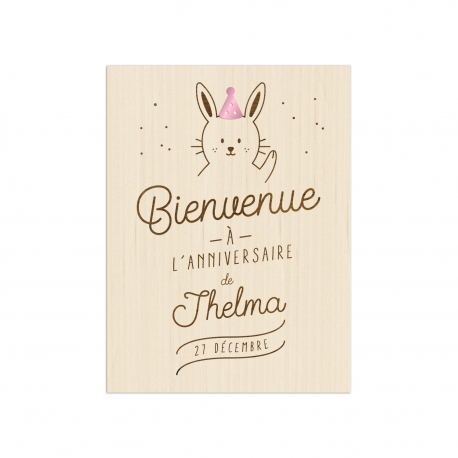 Panneau de bienvenue personnalisé anniversaire lapin