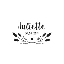 Tampon naissance personnalisé avec prénom, Tulipe et coeur